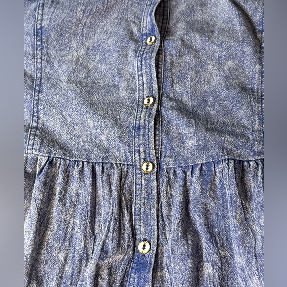 Umgee Mineral Wash Blue Denim Ruffle Puffed Sleeve Babydoll Dress - S - Picture 6 of 9